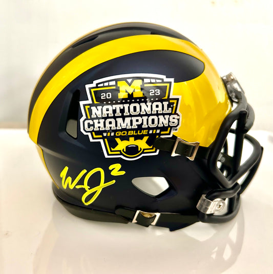 HIGHLY Exclusive 2023 Will Johnson signed Michigan Wolverines National Champions Ridell Mini Helmet